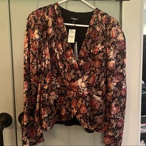 Express Metallic Floral Blazer in Black, Gold, Pink